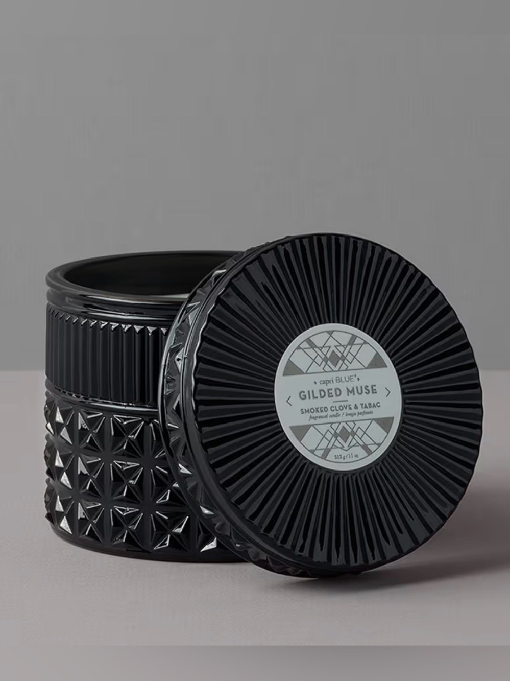 Candle Capri Black Faceted Jar - Smoked Clove & Tabac 312g 11oz